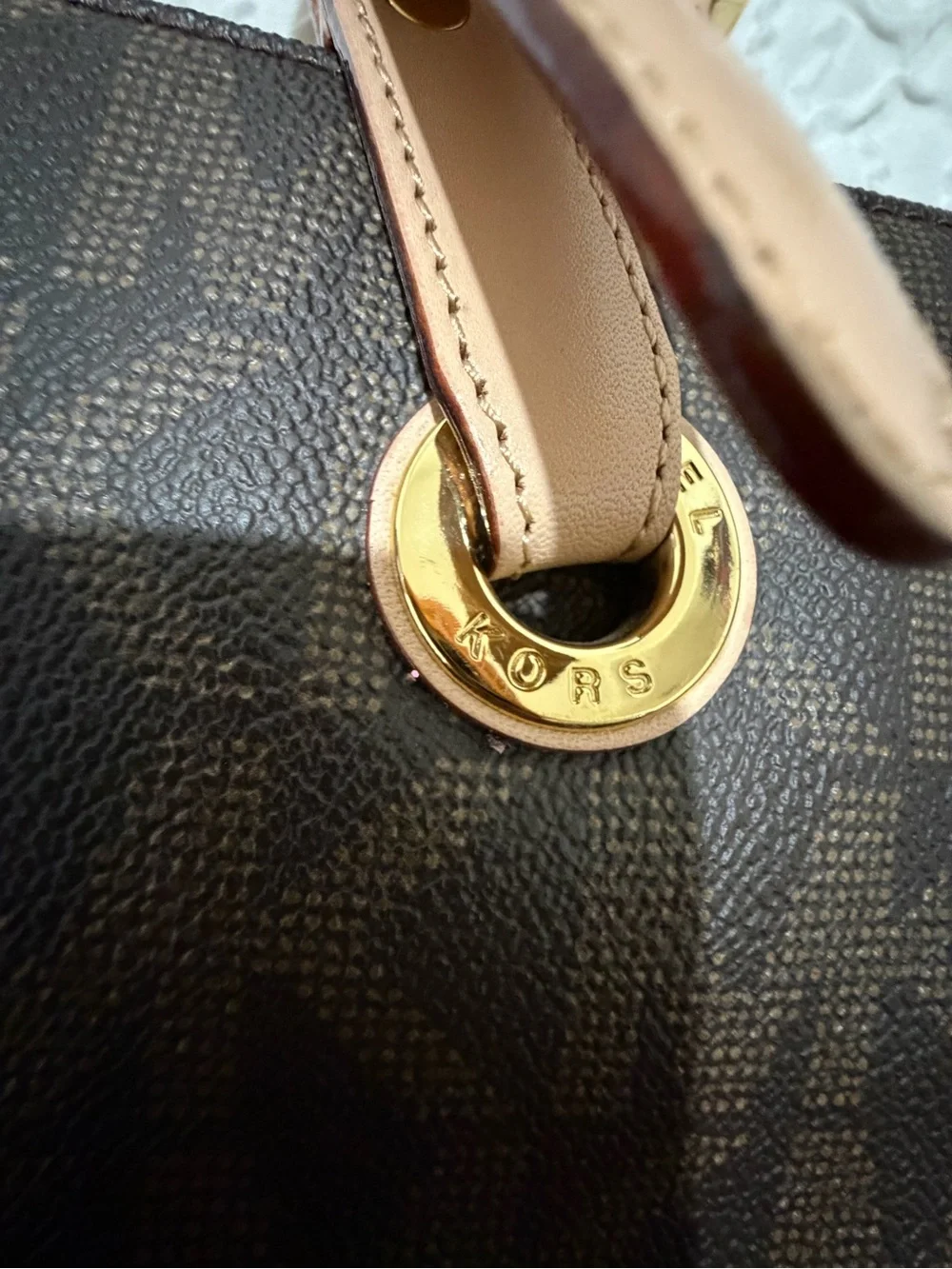 Michael Kors Brown Monogram Tote with Blush Straps